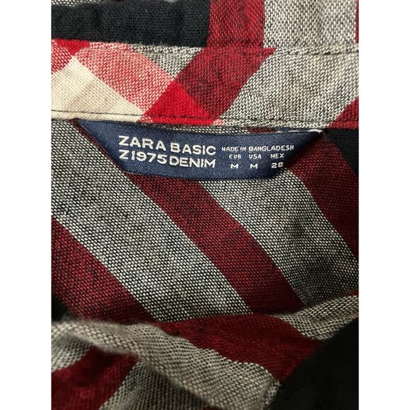 ZARA Basic Size Medium Fringe Plaid Shirt Dress Studded Pocket Long Sleeve - Picture 8 of 8